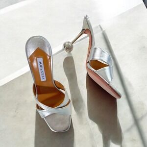 Aquazzura 10th Anniversary Yes Darling‎ 95 Mule in Silver